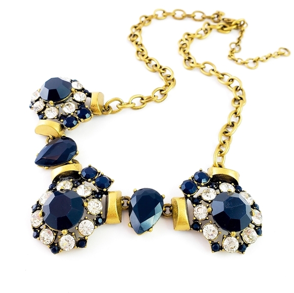 J. Crew Necklace Dark Blue + Brilliant Rhinestones - Picture 2 of 7